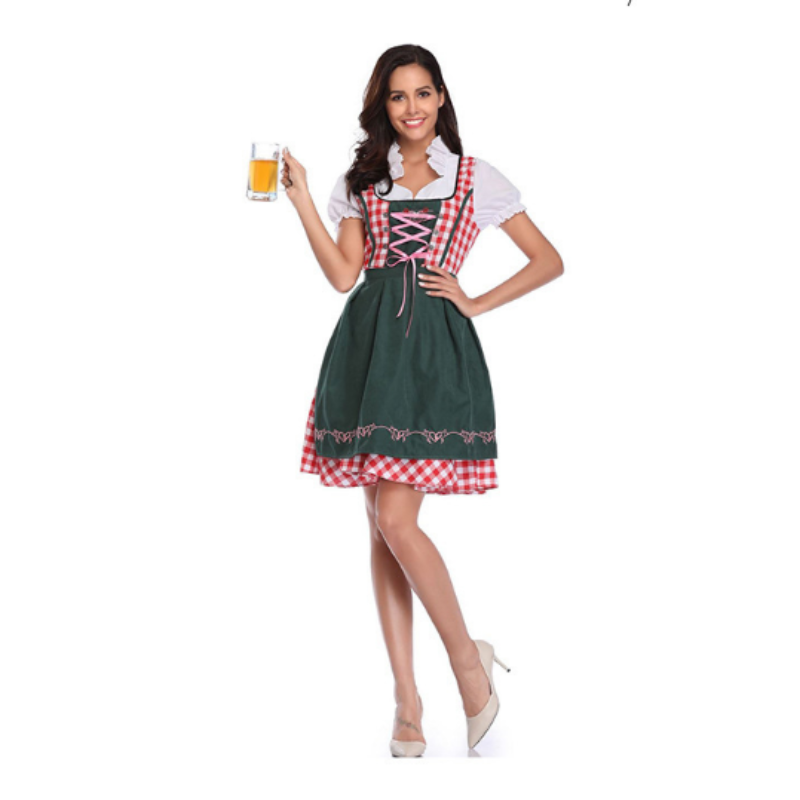 Dirndljurk met ruitjesmotief en vetersluiting voor Oktoberfest en klederdrachtfestival 0