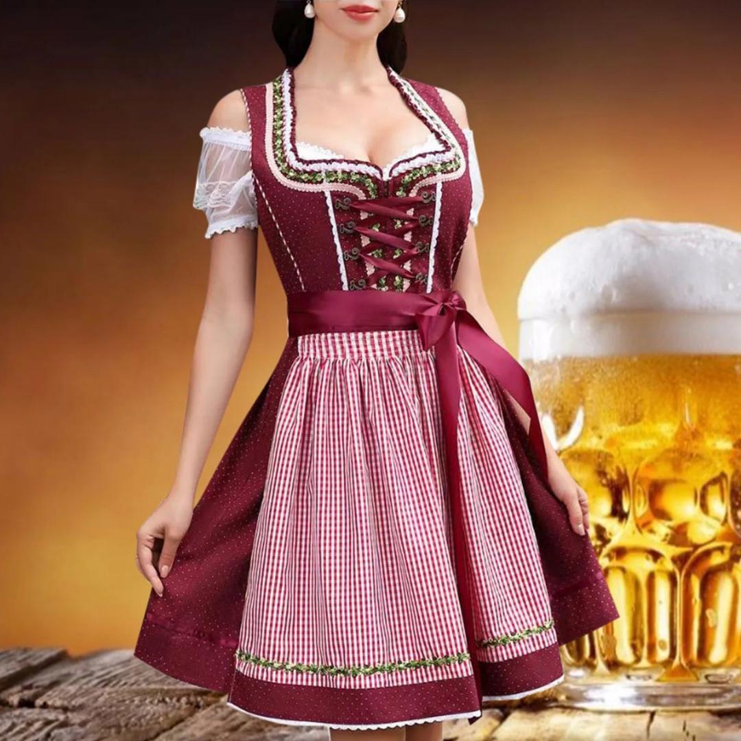 Dirndljurk met schort en lijfje vetersluiting voor dames Oktoberfest 0