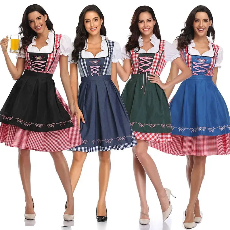 Dirndljurk met schort en ruitpatroon voor dames, traditioneel Oktoberfest 1