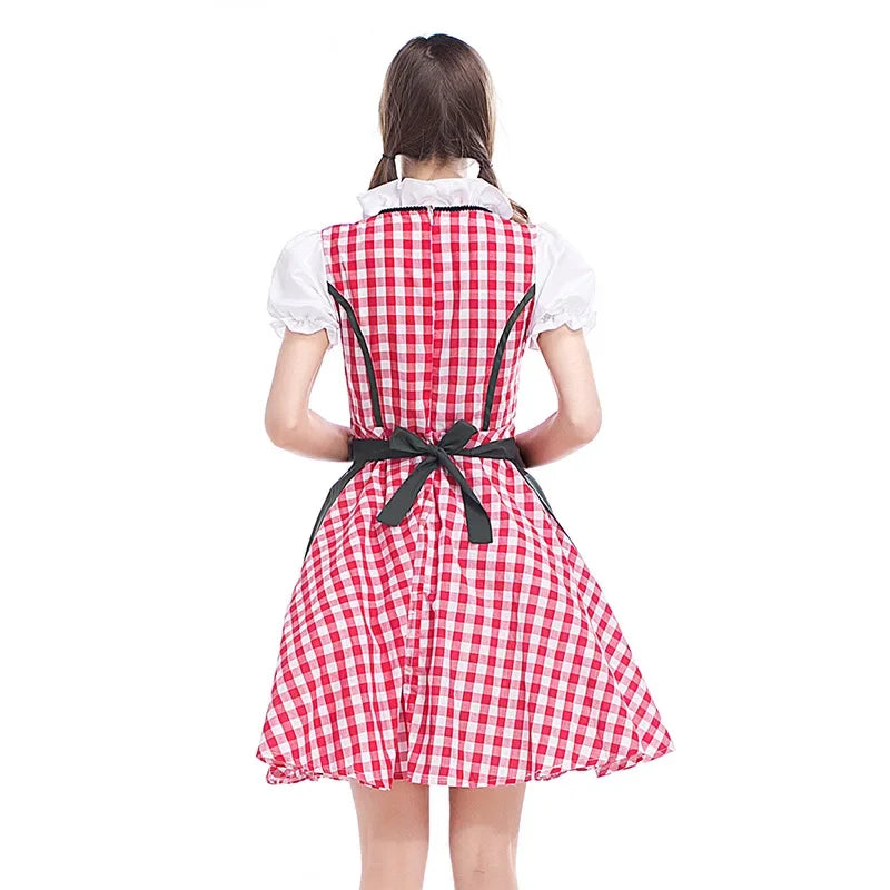 Dirndljurk met schort en ruitpatroon voor dames, traditioneel Oktoberfest 2