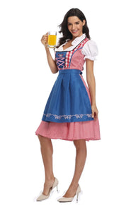 Dirndljurk met schort en ruitpatroon voor dames, traditioneel Oktoberfest 4