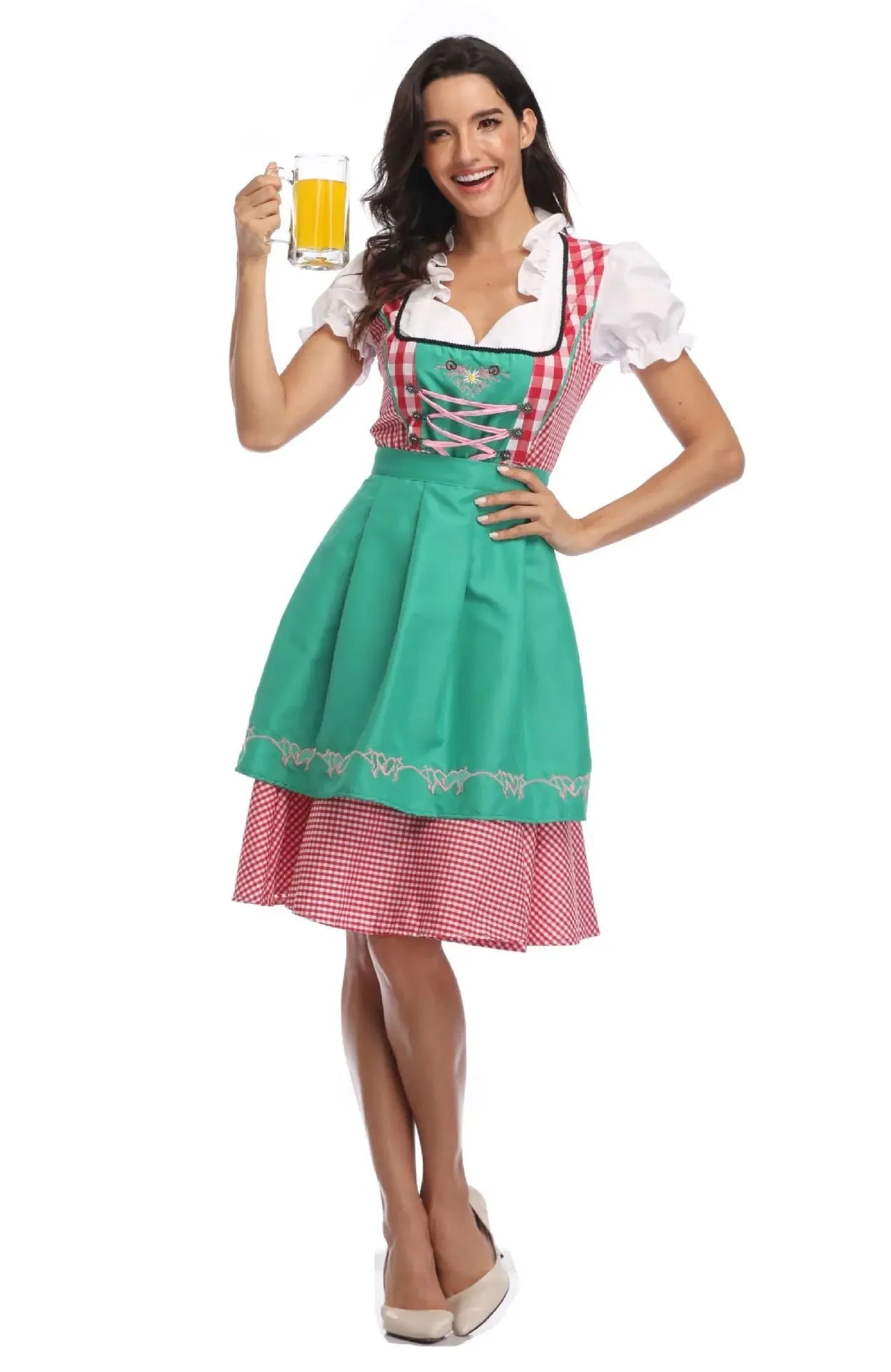 Dirndljurk met schort en ruitpatroon voor dames, traditioneel Oktoberfest 5