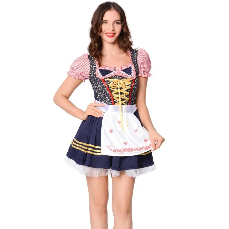 Dirndljurk met schort en vetersluiting voor Oktoberfest en klederdrachtfeest 0