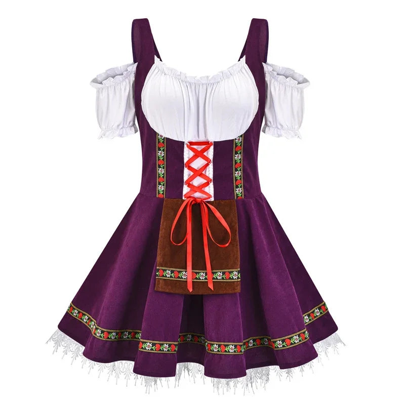 Dirndljurk met schort en vetersluiting voor dames Oktoberfest 0