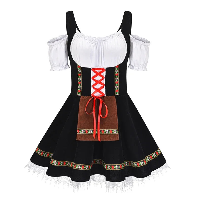 Dirndljurk met schort en vetersluiting voor dames Oktoberfest 2