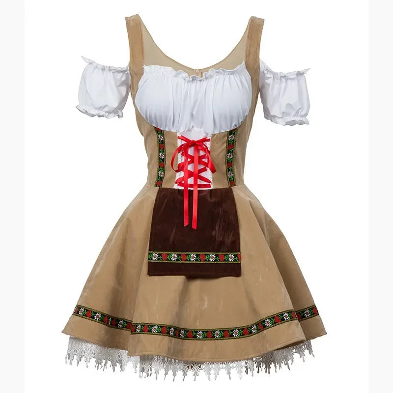 Dirndljurk met schort en vetersluiting voor dames Oktoberfest 3