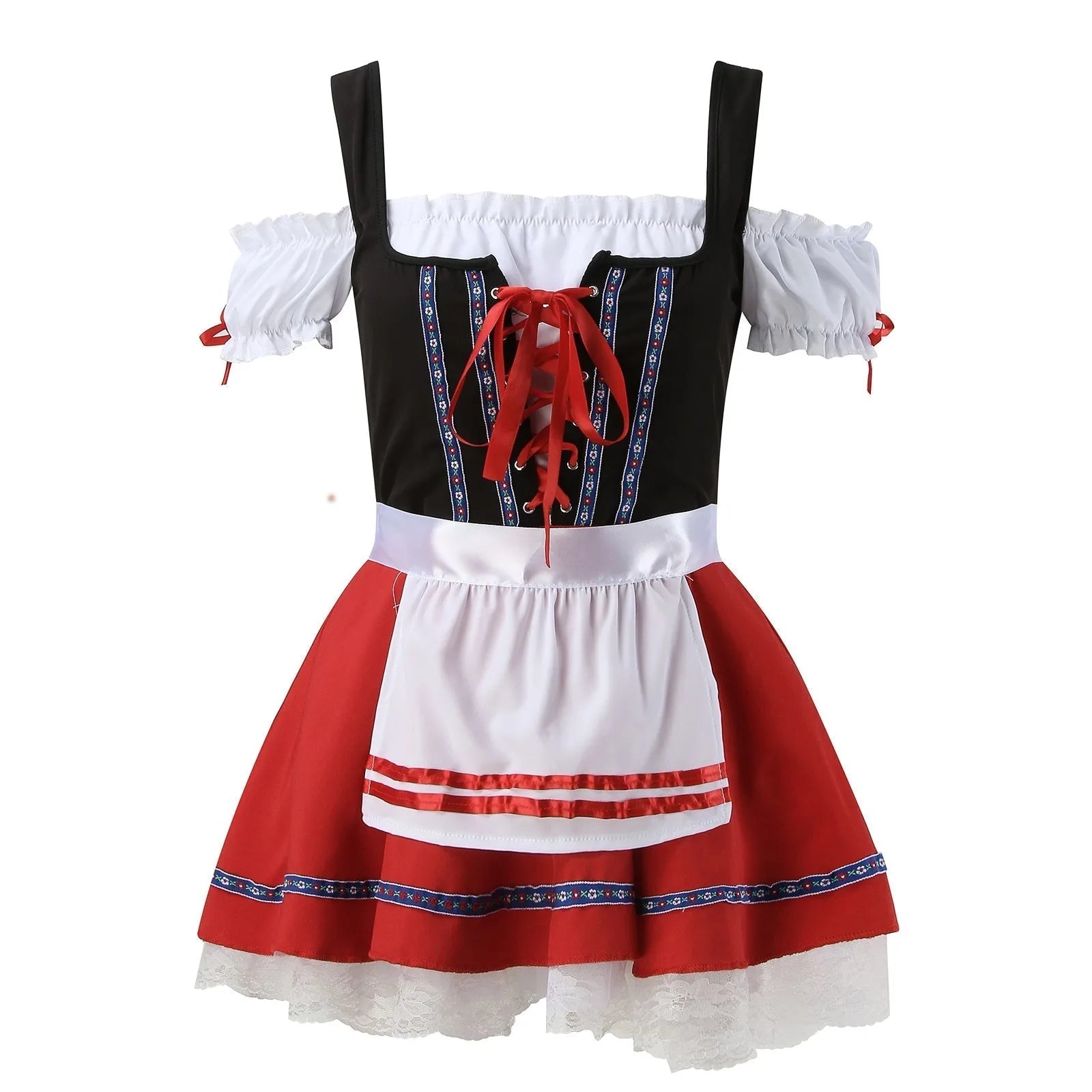 Dirndljurk met schort en vetersluiting voor dames, traditioneel kostuumfeest Oktoberfest 1