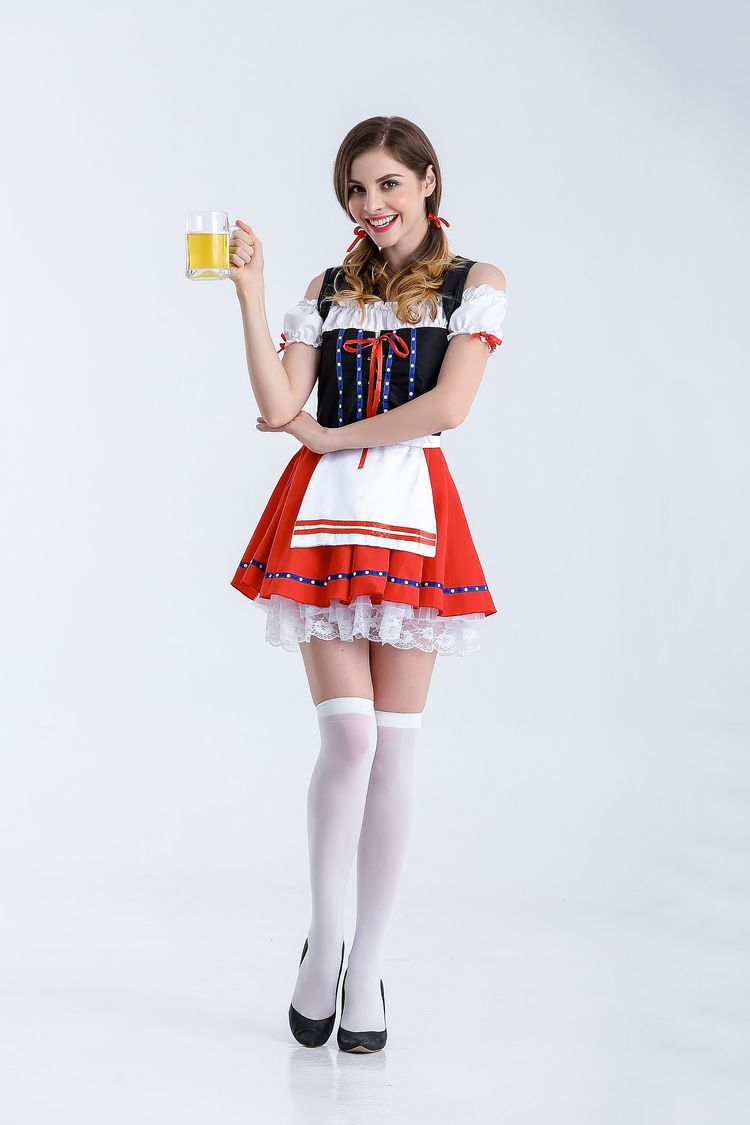 Dirndljurk met schort en vetersluiting voor dames, traditioneel kostuumfeest Oktoberfest 3