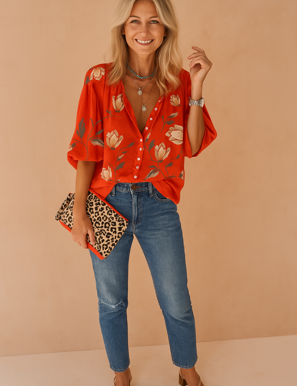Gardenia | Blouse met bloemenprint en knoopjes aan de hals 3