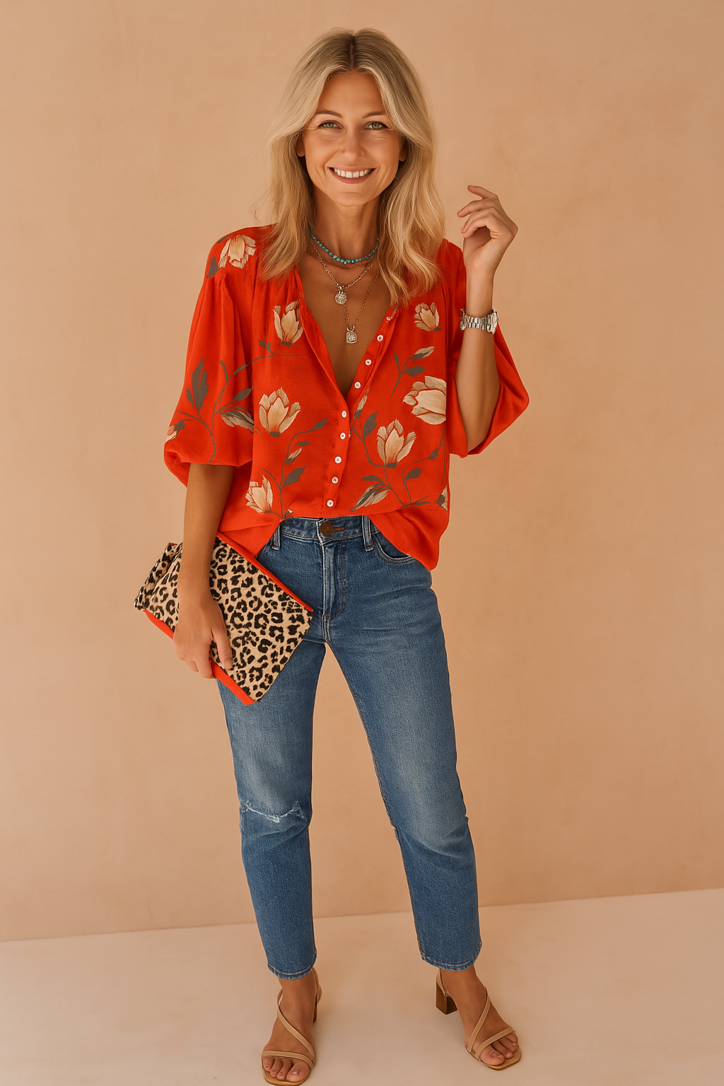 Gardenia | Blouse met bloemenprint en knoopjes aan de hals 3