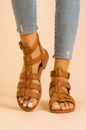 Dames gladiator sandalen met een meerbandig ontwerp, zijknoopsluiting en platte zool voor een stijlvolle en comfortabele dagelijkse look.