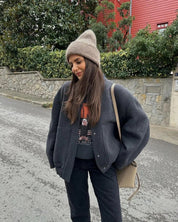 Seline | Stijlvolle Grijze Tweed Winterjas