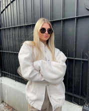 Seline | Stijlvolle Grijze Tweed Winterjas