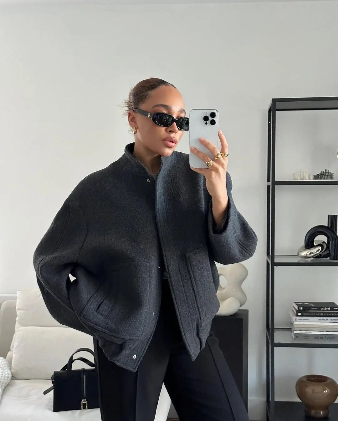 Seline | Stijlvolle Grijze Tweed Winterjas