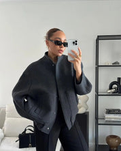 Seline | Stijlvolle Grijze Tweed Winterjas