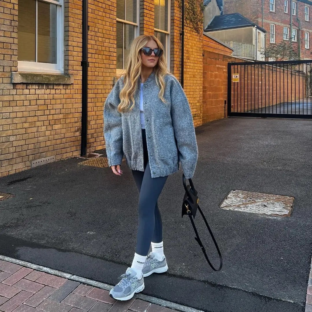 Seline | Stijlvolle Grijze Tweed Winterjas