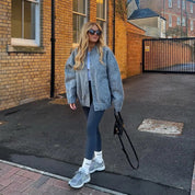 Seline | Stijlvolle Grijze Tweed Winterjas