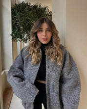 Seline | Stijlvolle Grijze Tweed Winterjas