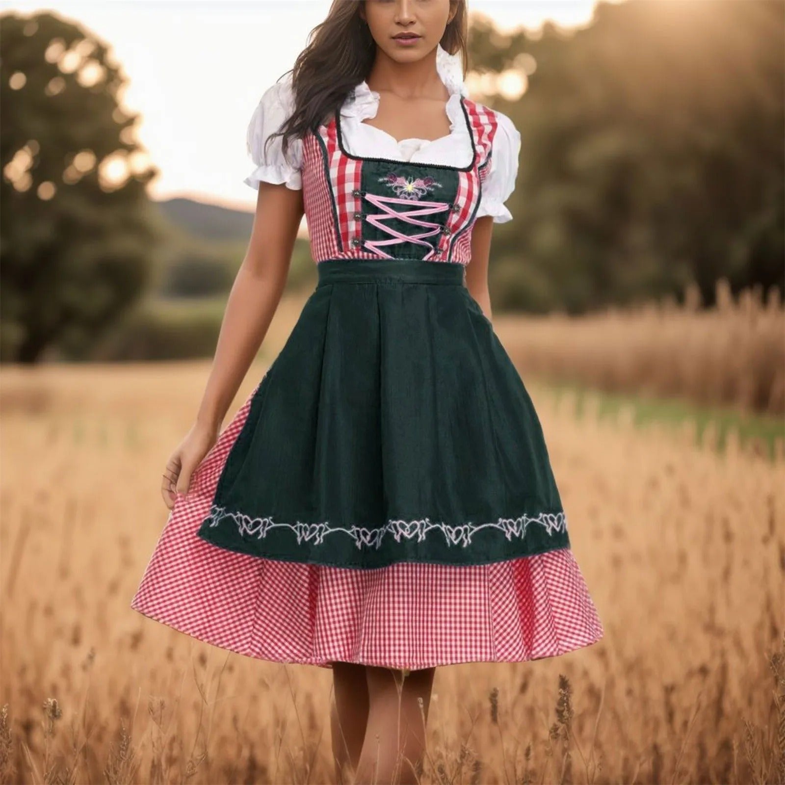 JANE | Oktoberfest Retro Geruite Dirndljurk 0