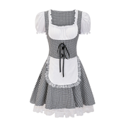 Korte Oktoberfest dirndljurk met ruitjesmotief en kantapplicatie 2