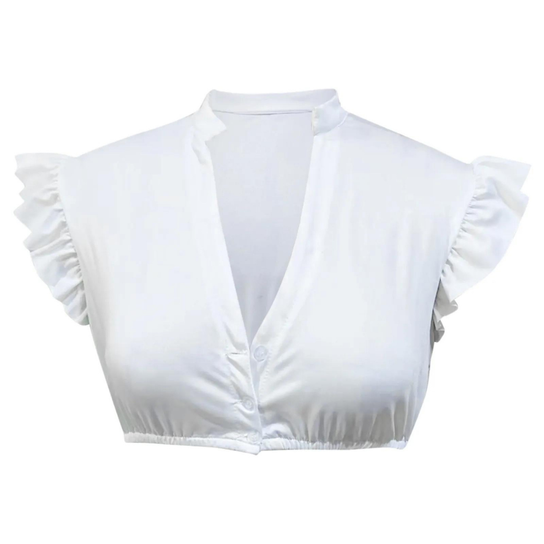Korte crop top met opstaande kraag en ruches aan de mouwen Oktoberfest 2