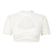 Kortmouwige Oktoberfest crop top van kant met opstaande kraag en uitsparing 0