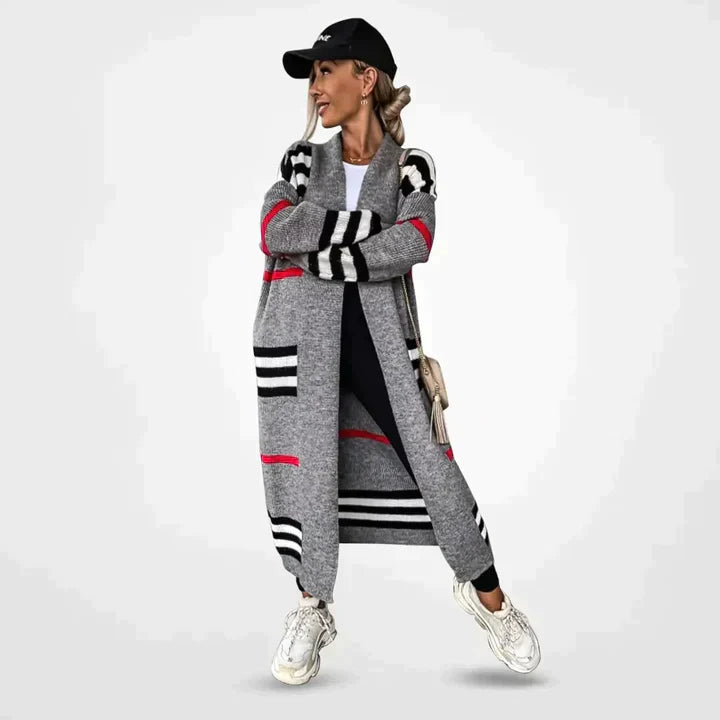 Lange gestreepte cardigan voor dames 2