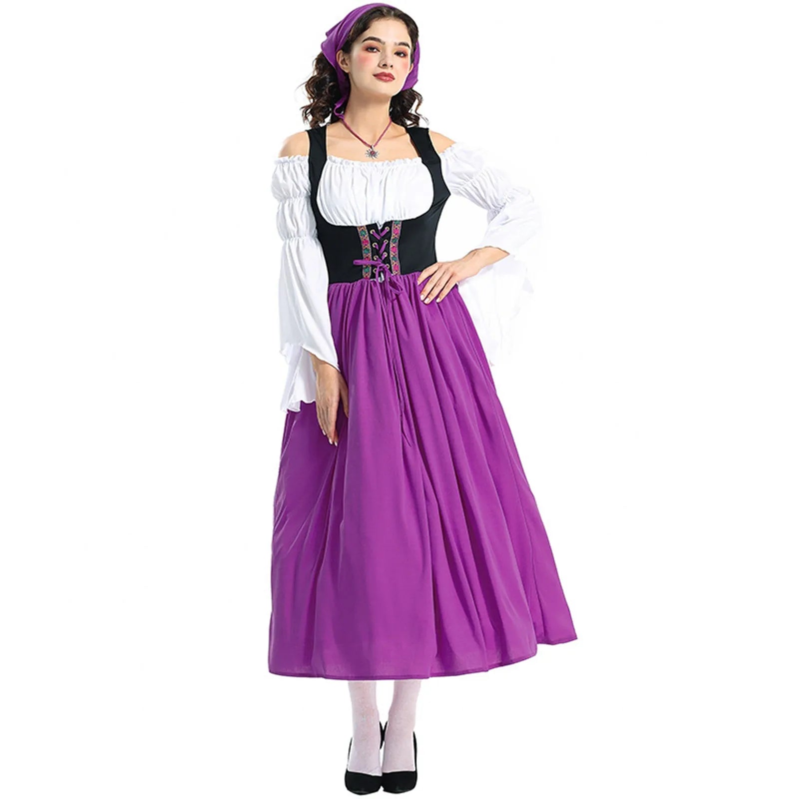 Middeleeuwse Oktoberfestjurk met lijfje en wijde rok voor dameskostuum 0