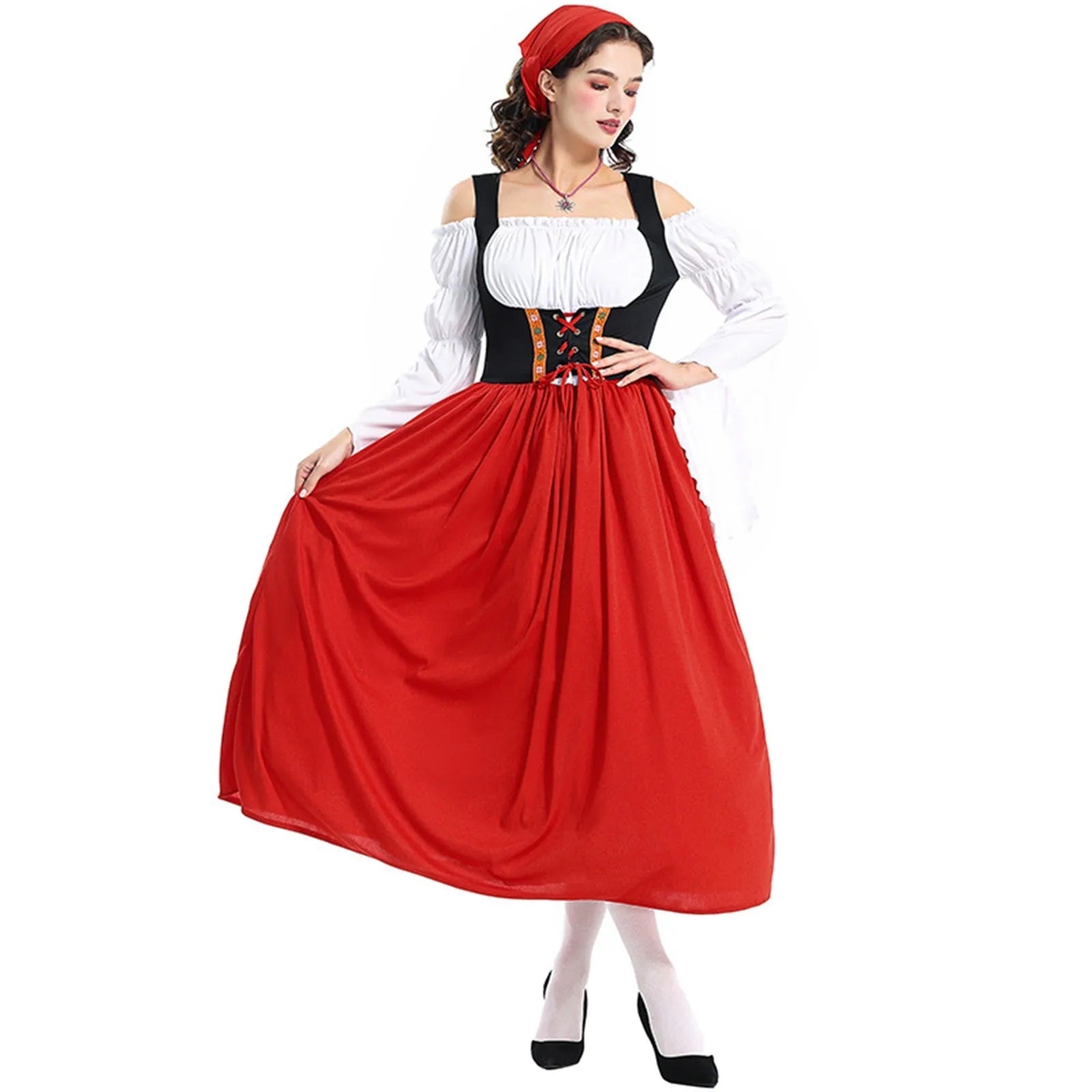 Middeleeuwse Oktoberfestjurk met lijfje en wijde rok voor dameskostuum 2