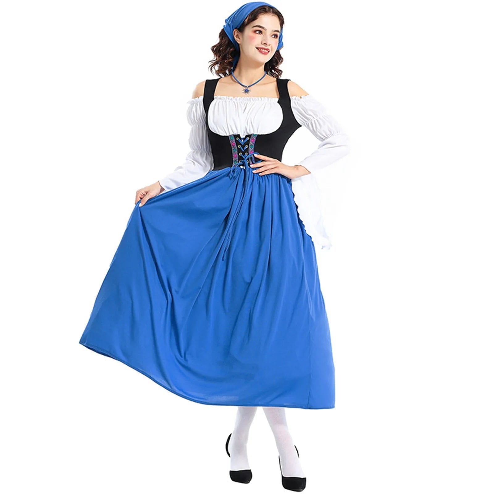 Middeleeuwse Oktoberfestjurk met lijfje en wijde rok voor dameskostuum 4