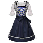 Oktoberfest dirndljurk met bloemenprint en donkerblauw schort 2