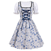 Oktoberfest dirndljurk met bloemenprint en satijnen lintschort 2