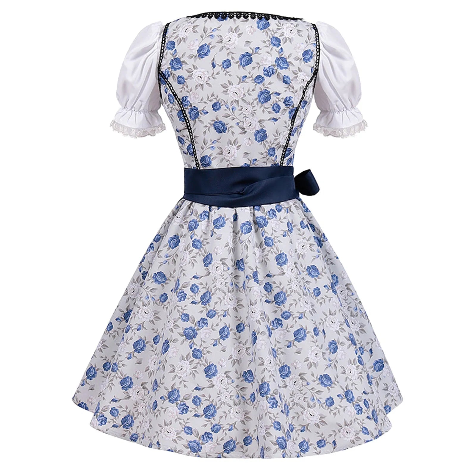 Oktoberfest dirndljurk met bloemenprint en satijnen lintschort 3
