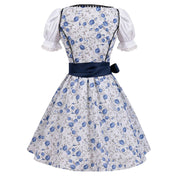 Oktoberfest dirndljurk met bloemenprint en satijnen lintschort 3