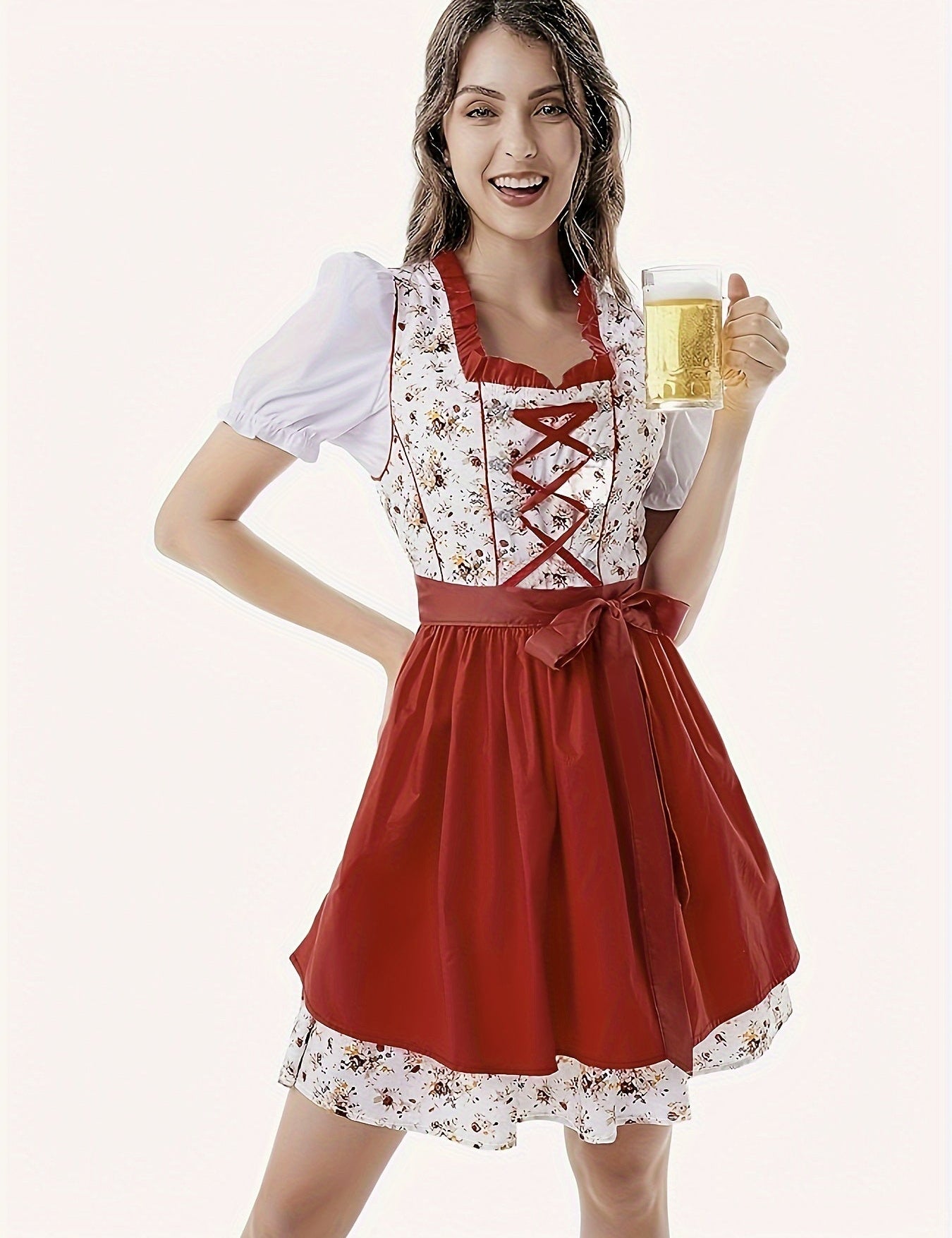 Oktoberfest dirndljurk met bloemenprint en vetersluiting 0