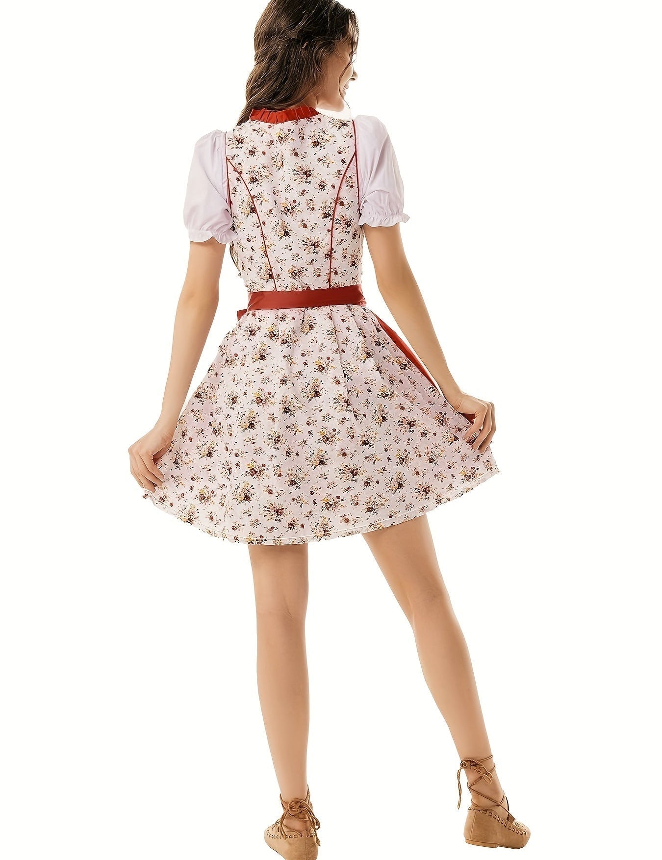 Oktoberfest dirndljurk met bloemenprint en vetersluiting 1