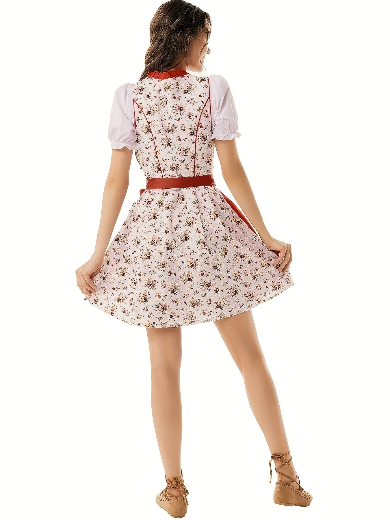 Oktoberfest dirndljurk met bloemenprint en vetersluiting 1