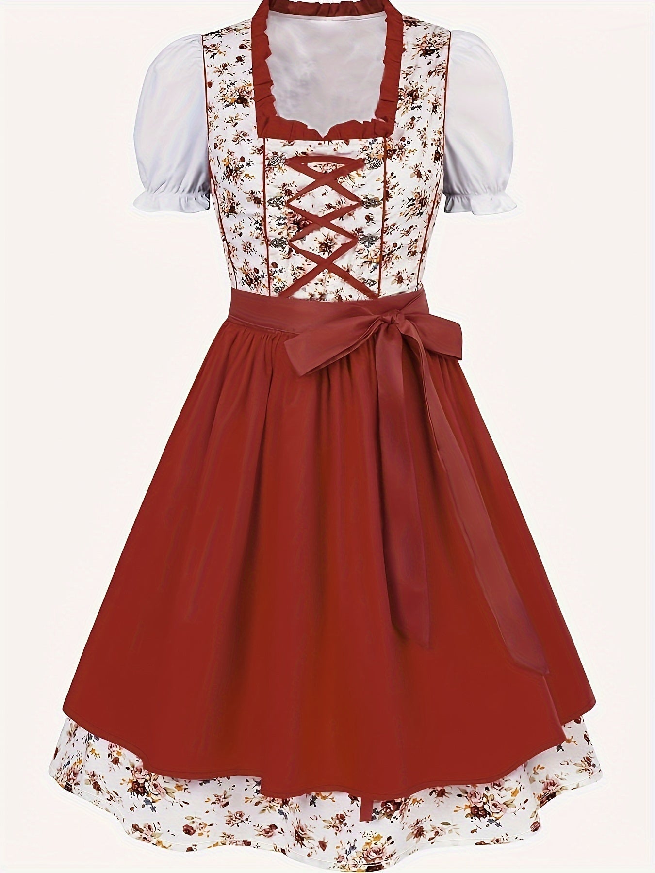 Oktoberfest dirndljurk met bloemenprint en vetersluiting 2