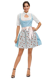 Oktoberfest dirndljurk met bloemenschort en kanten blouse 0