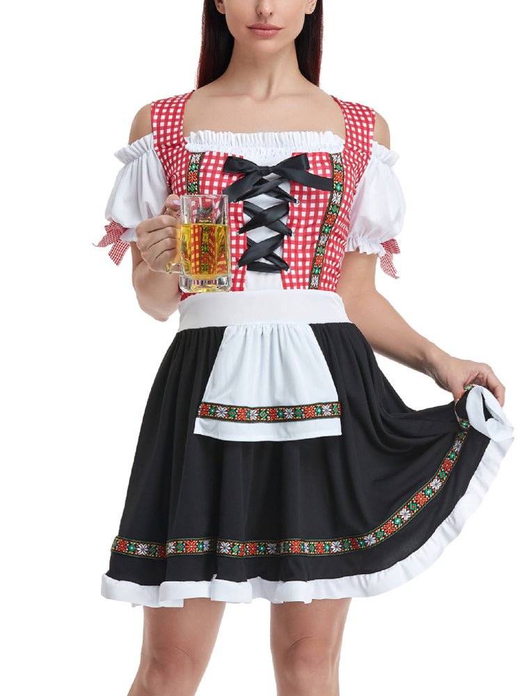 Oktoberfest dirndljurk met geruit lijfje en geborduurd schort 0