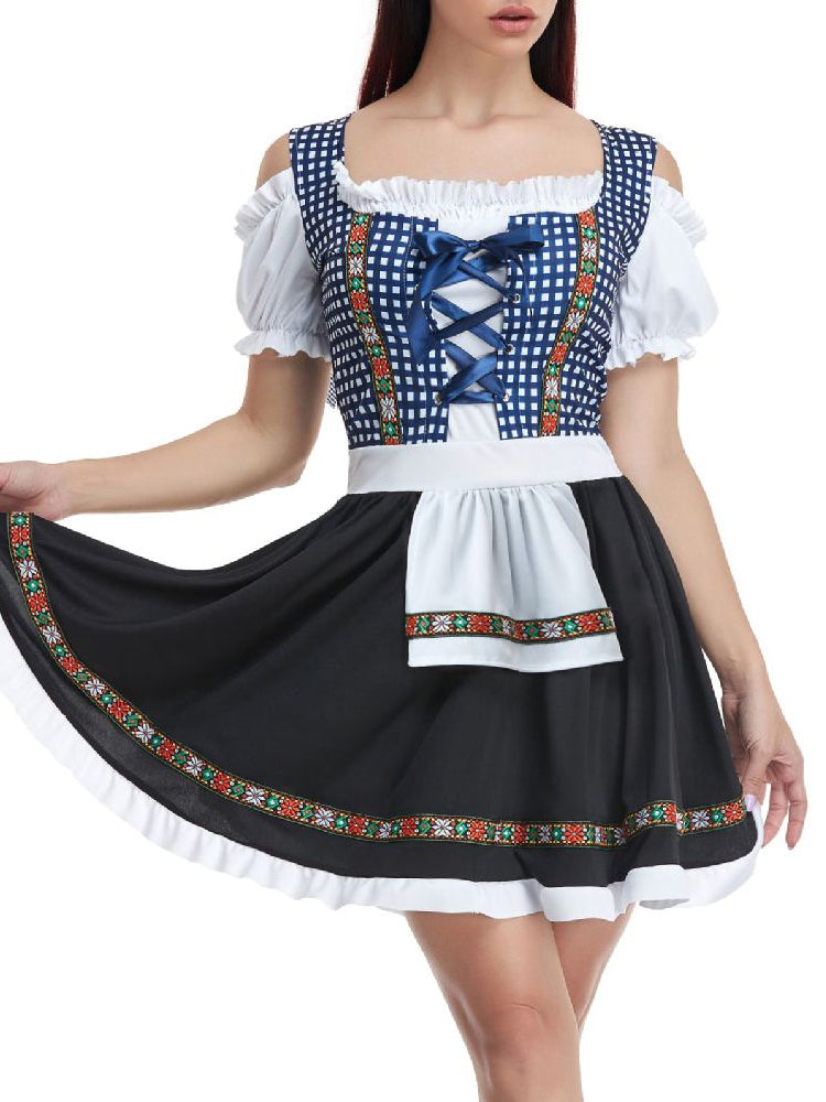 Oktoberfest dirndljurk met geruit lijfje en geborduurd schort 1