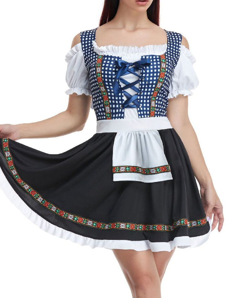 Oktoberfest dirndljurk met geruit lijfje en geborduurd schort 1