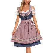 Oktoberfest dirndljurk met geruite schort en kanten mouwen 0