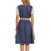 Oktoberfest dirndljurk met geruite schort en kanten mouwen 1