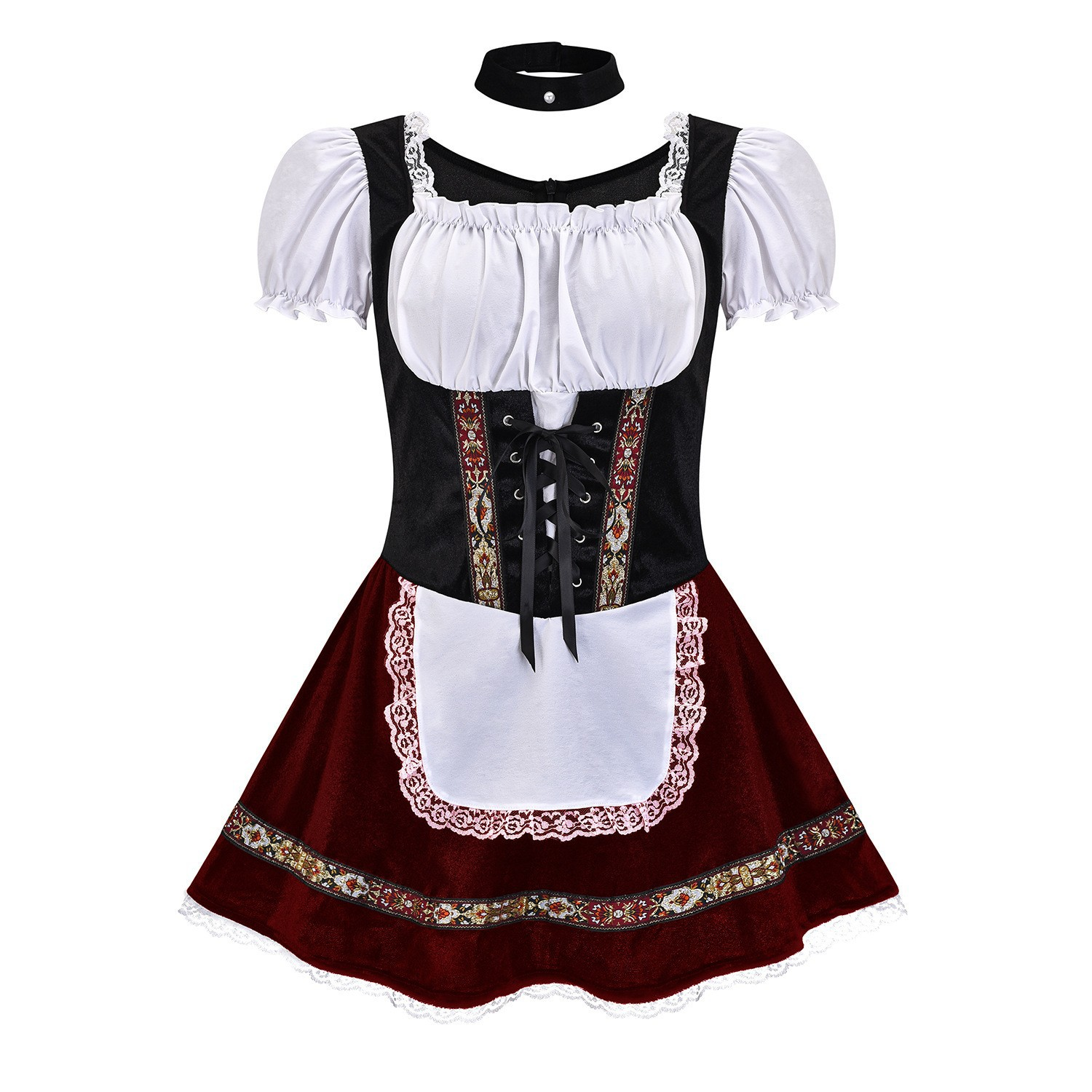 Oktoberfest dirndljurk met kantapplicatie en geborduurd schort 0