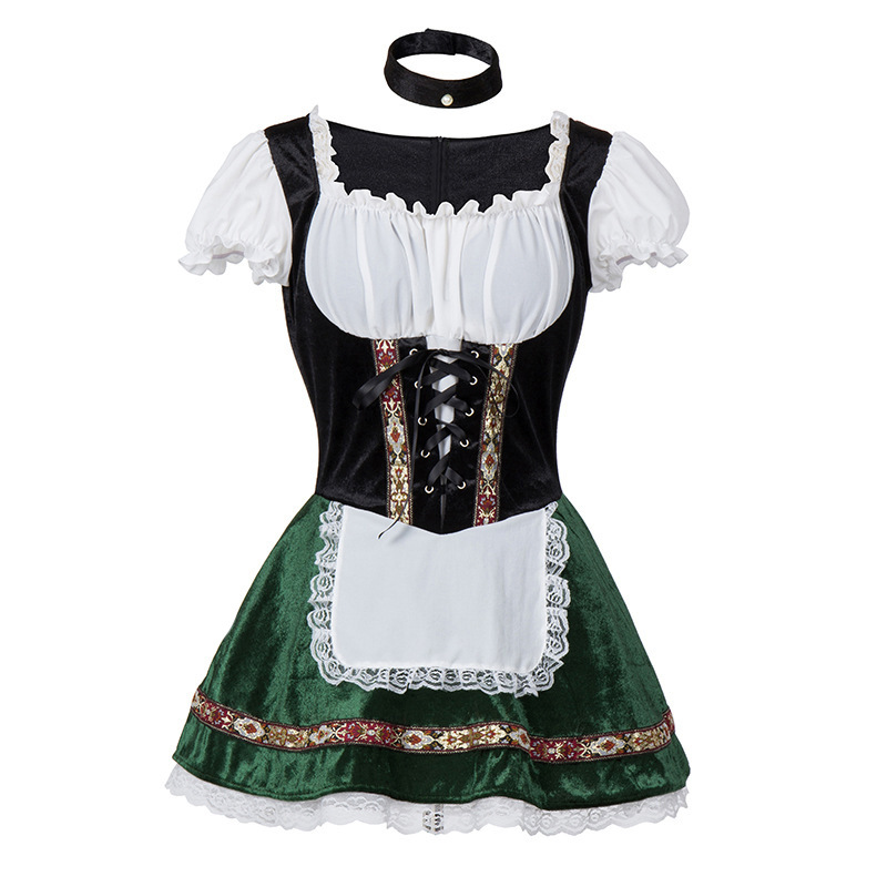 Oktoberfest dirndljurk met kantapplicatie en geborduurd schort 1