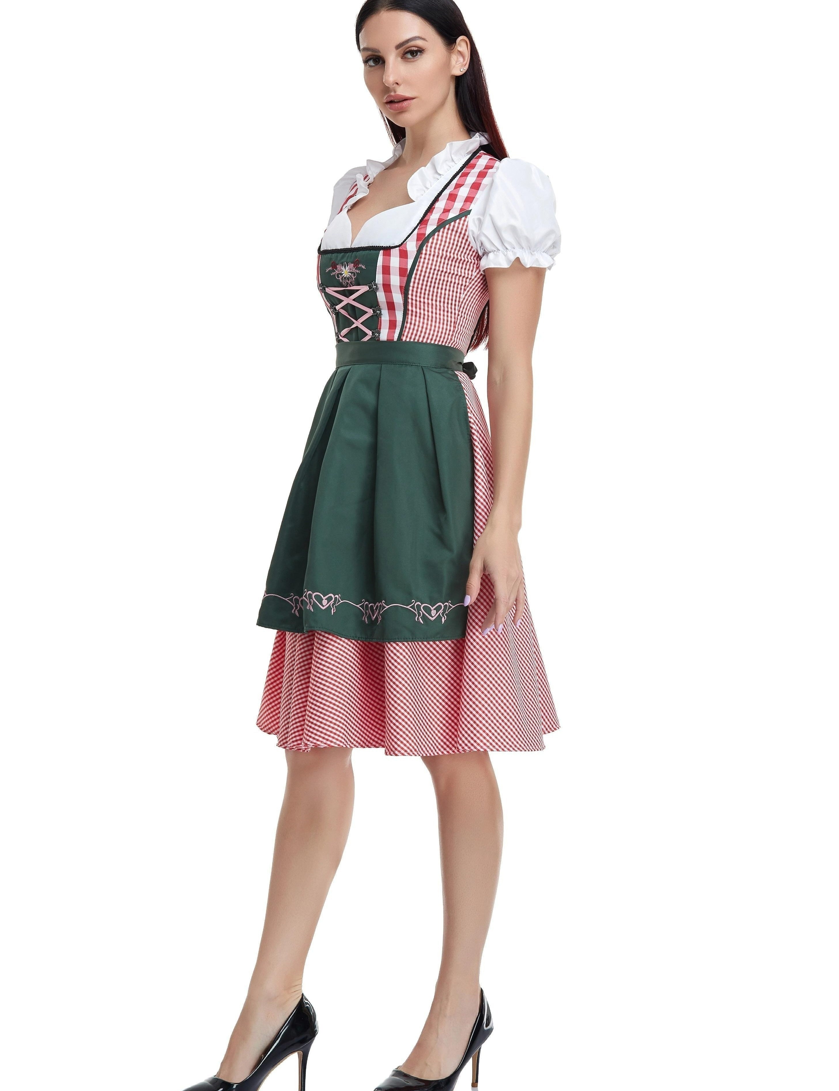 Oktoberfest dirndljurk met ruitjesmotief en geborduurd schort 0