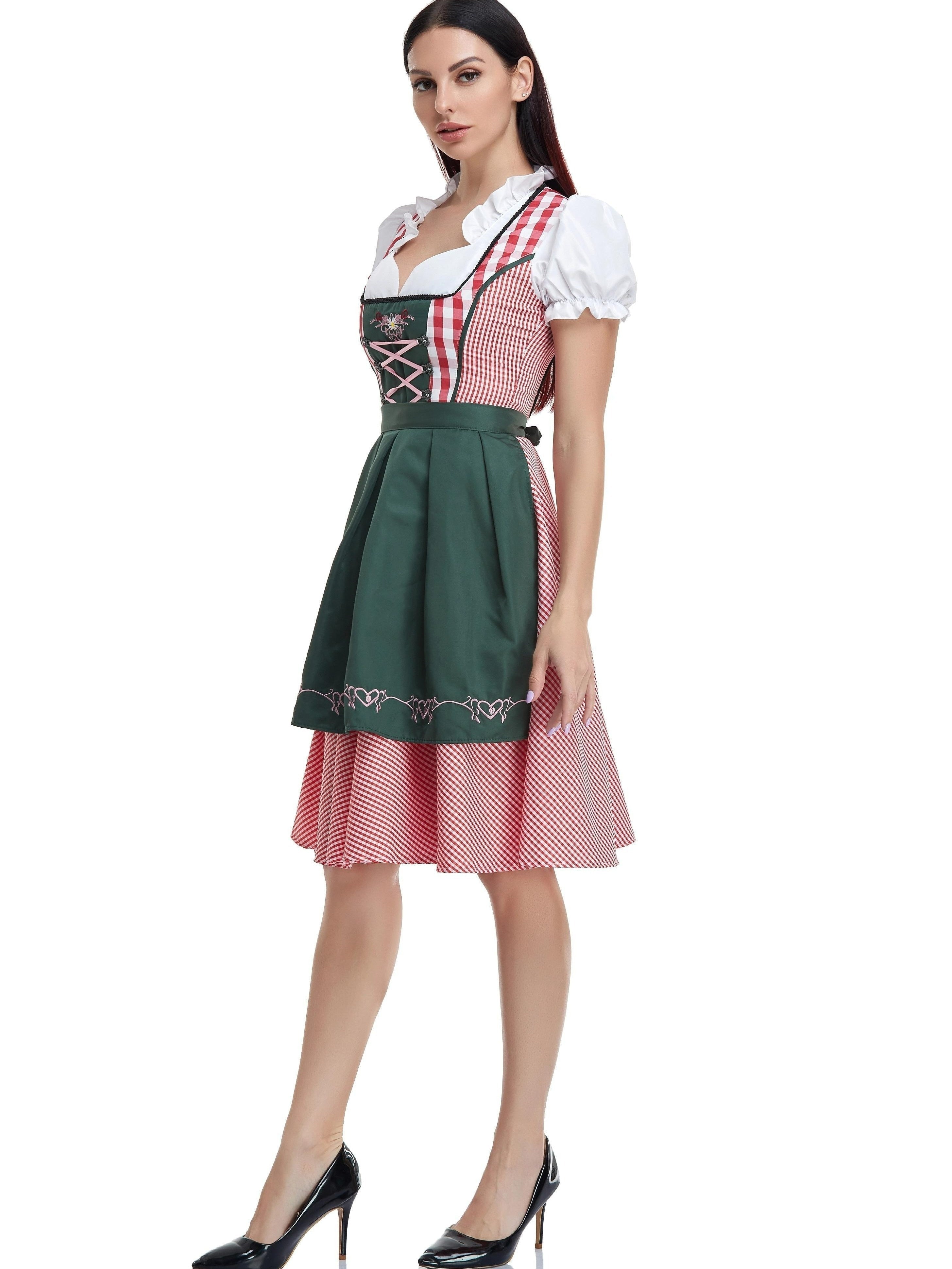 Oktoberfest dirndljurk met ruitjesmotief en geborduurd schort 0