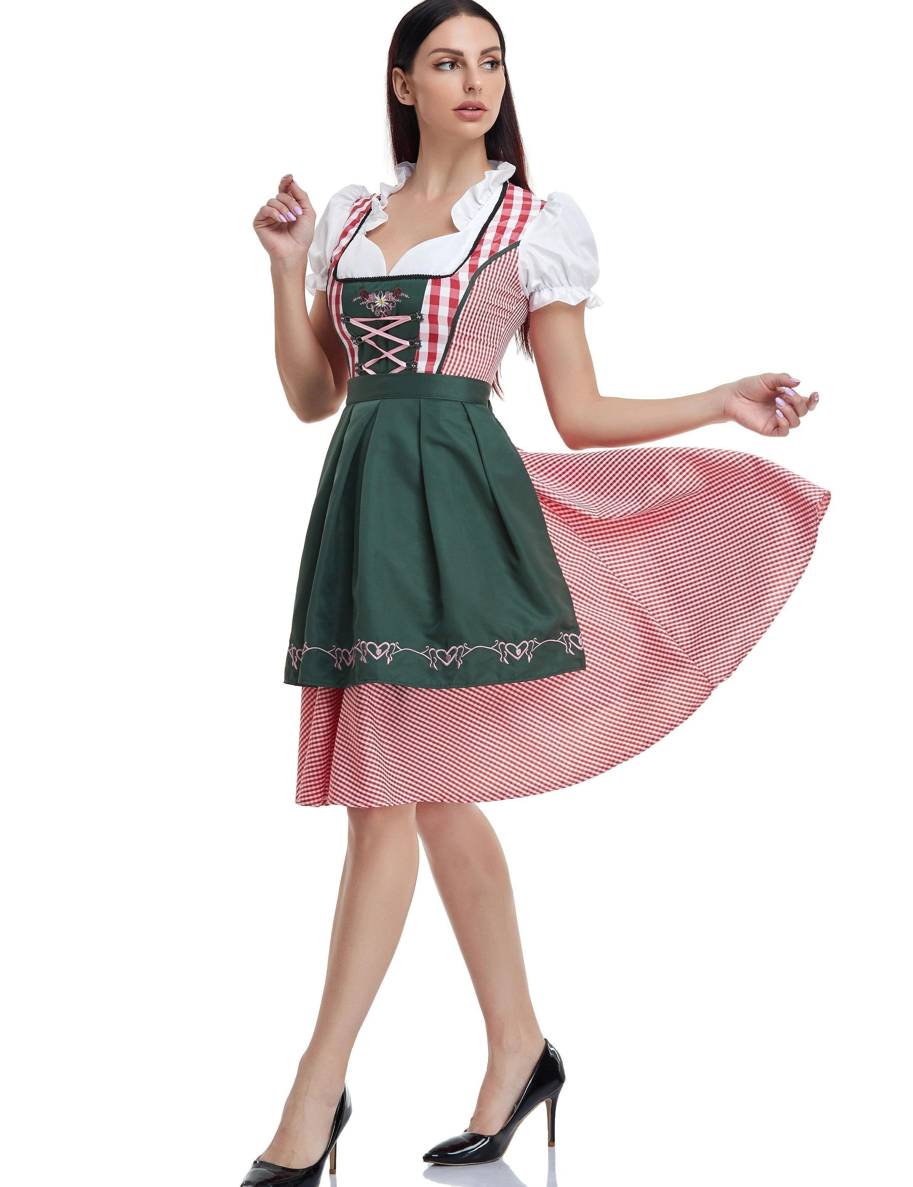 Oktoberfest dirndljurk met ruitjesmotief en geborduurd schort 1