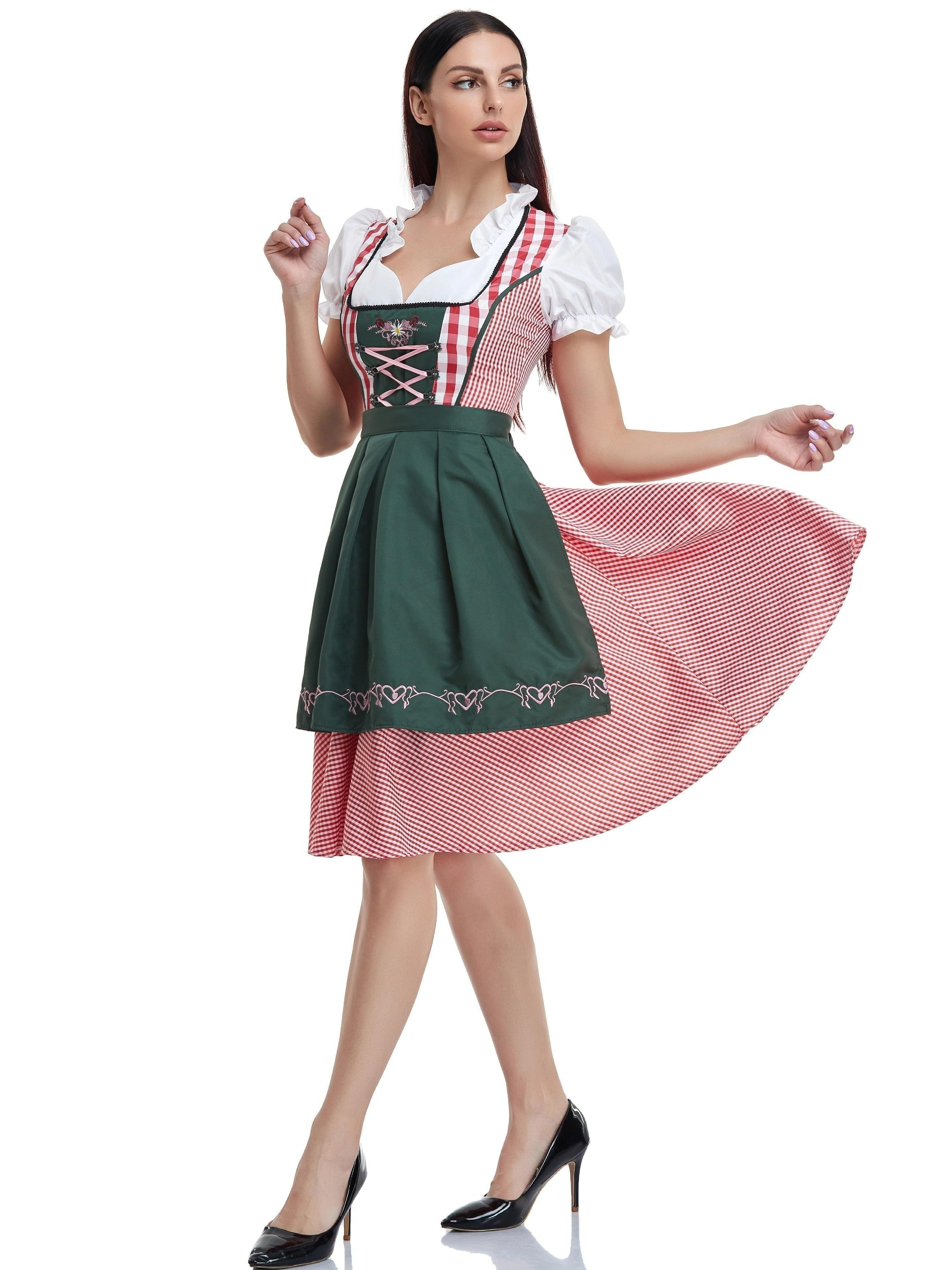 Oktoberfest dirndljurk met ruitjesmotief en geborduurd schort 1